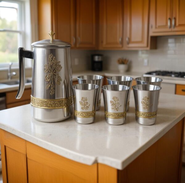 Premium Stainless Steel Jug with 6 Glasses - Image 2